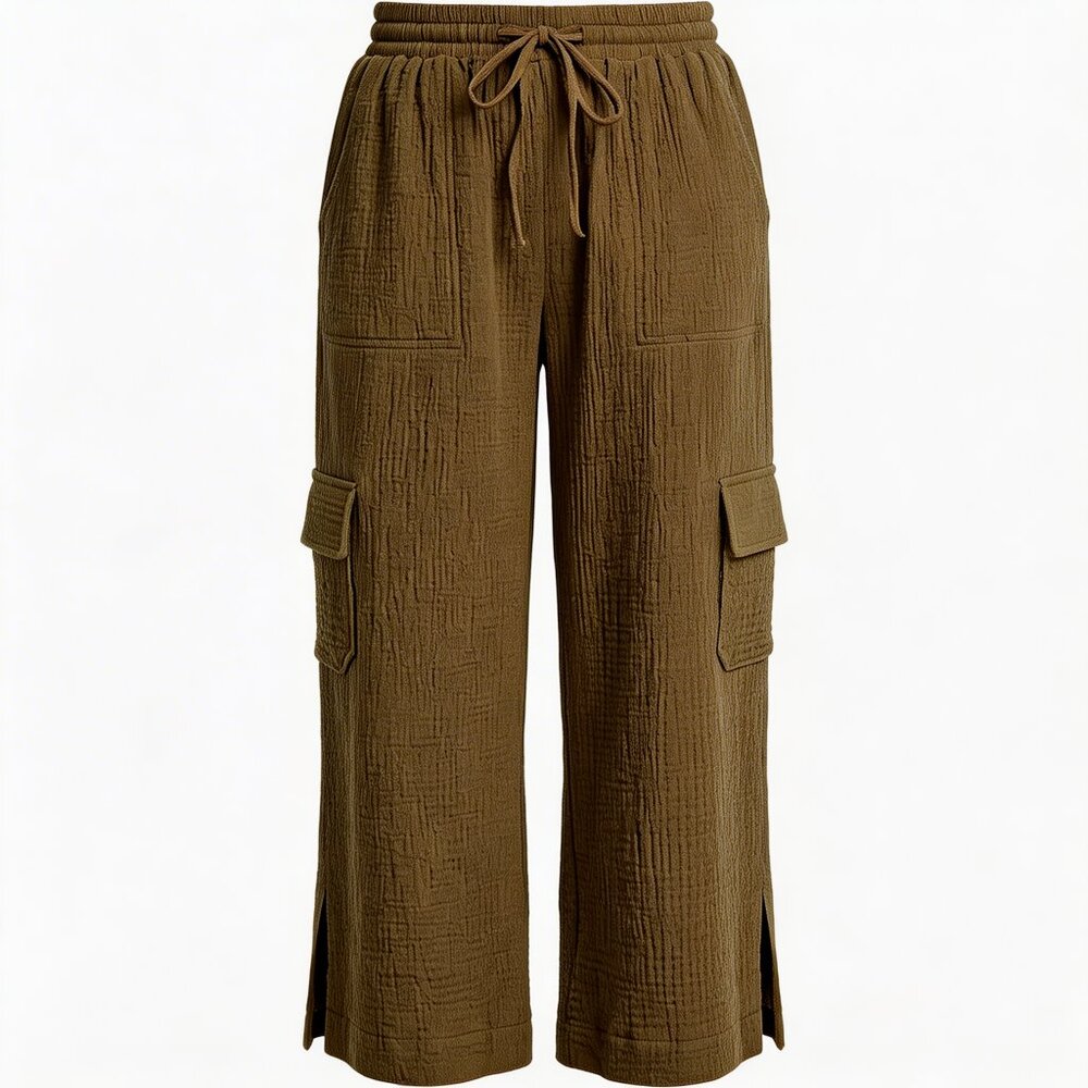 Single Thread Cotton Gauze Pants Drawstring Elastic Waist